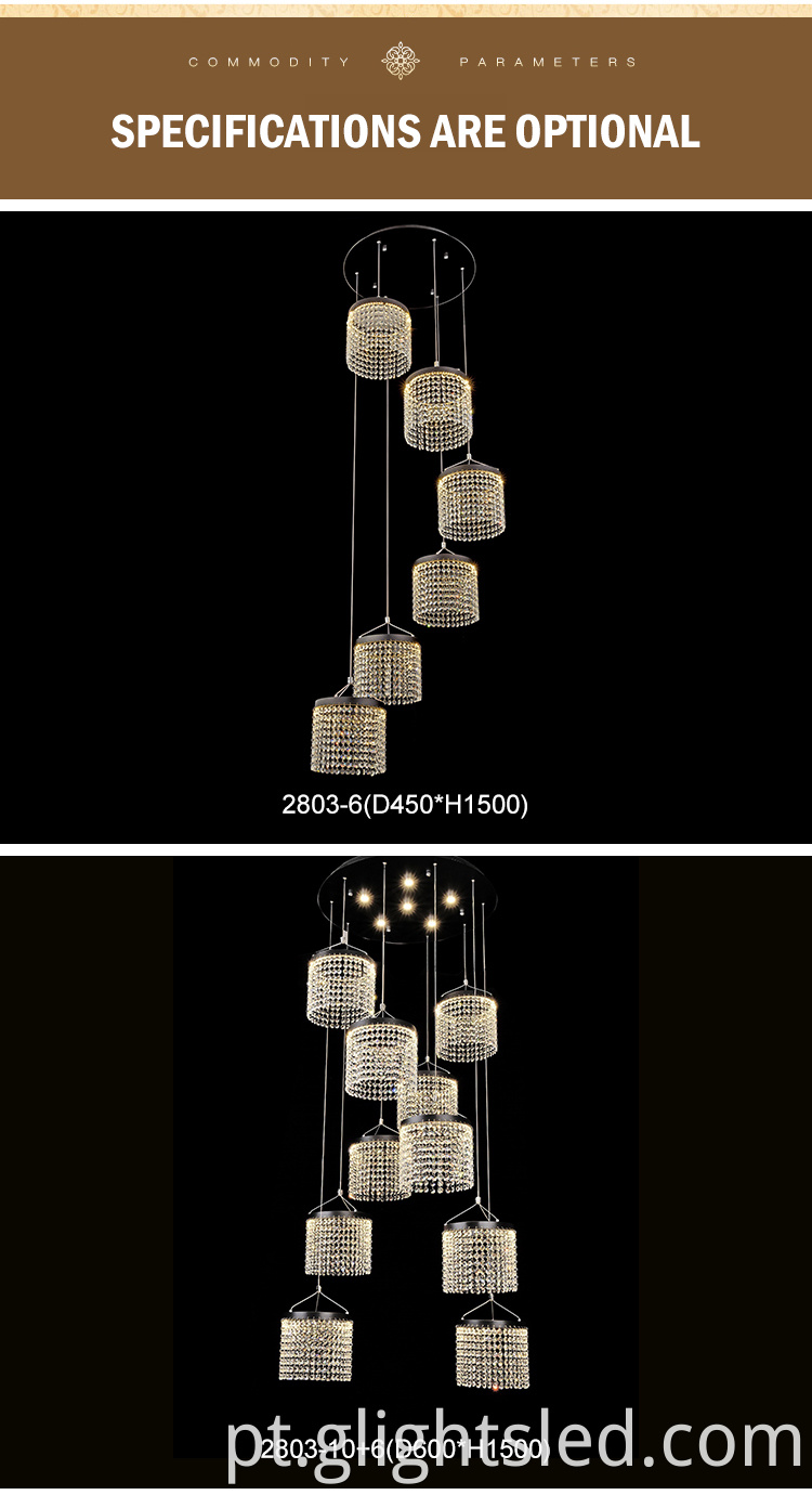 Preço de fábrica de alumínio de luxo de alta qualidade K9 cristal 72w 120w lustres modernos iluminação suspensa